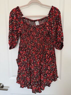 Blue Rain by Francesca's Rust Floral Smocked Romper